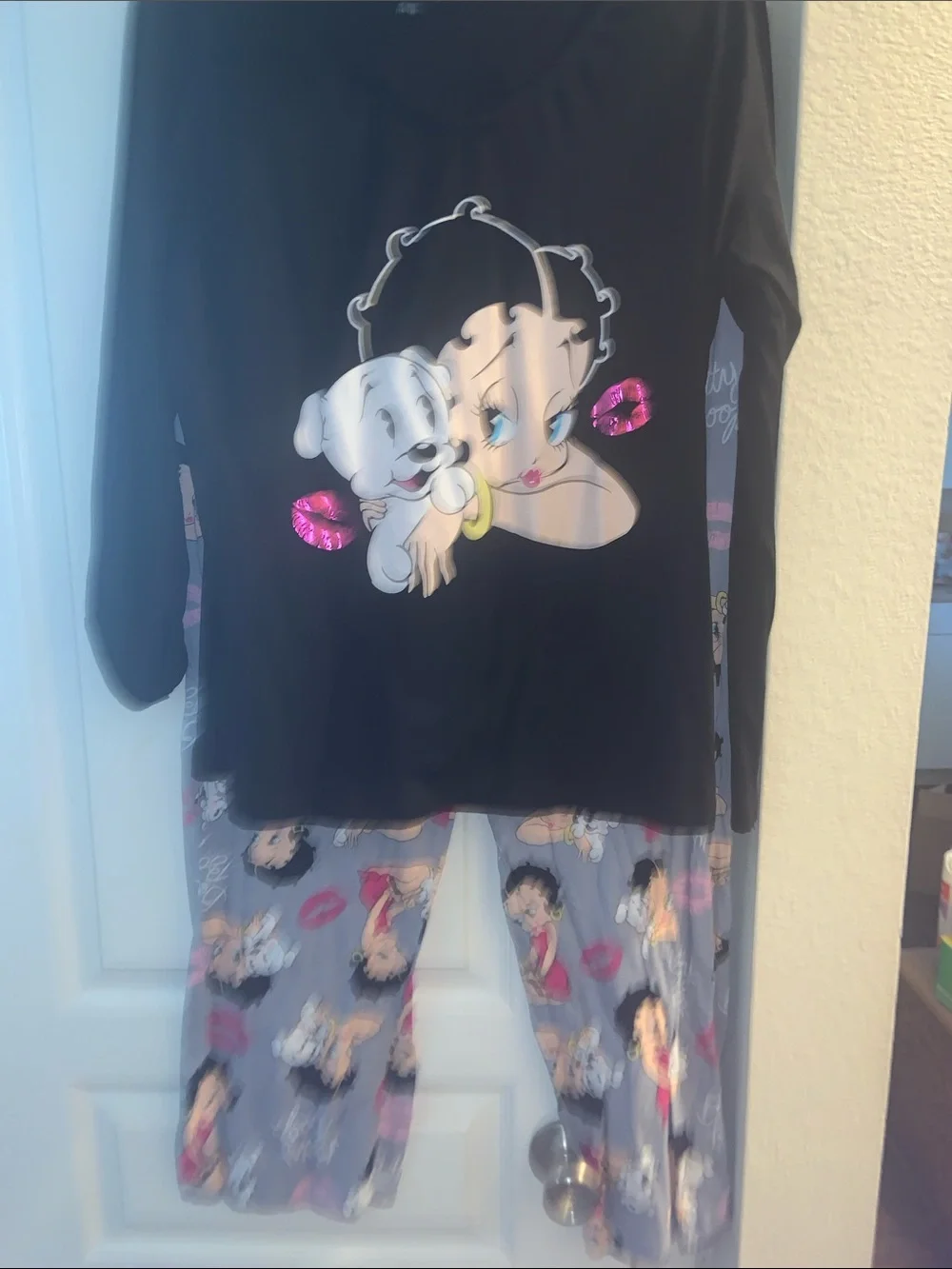 Betty Boop Black Top with Gray Printed Pajama Pants — Pink Accent Kisses